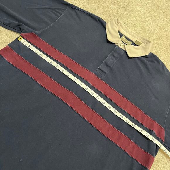 Vintage Khakis by Arrow Red Striped Navy Rugby Polo Long Sleeve Large - Picture 6 of 7